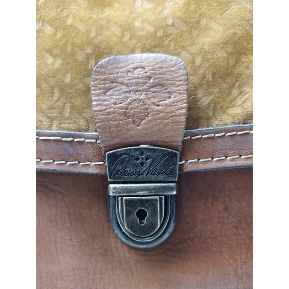 Patricia Nash Brown Suede Leather Pushlock Flap Closure Crossbody Bag - Picture 3 of 16
